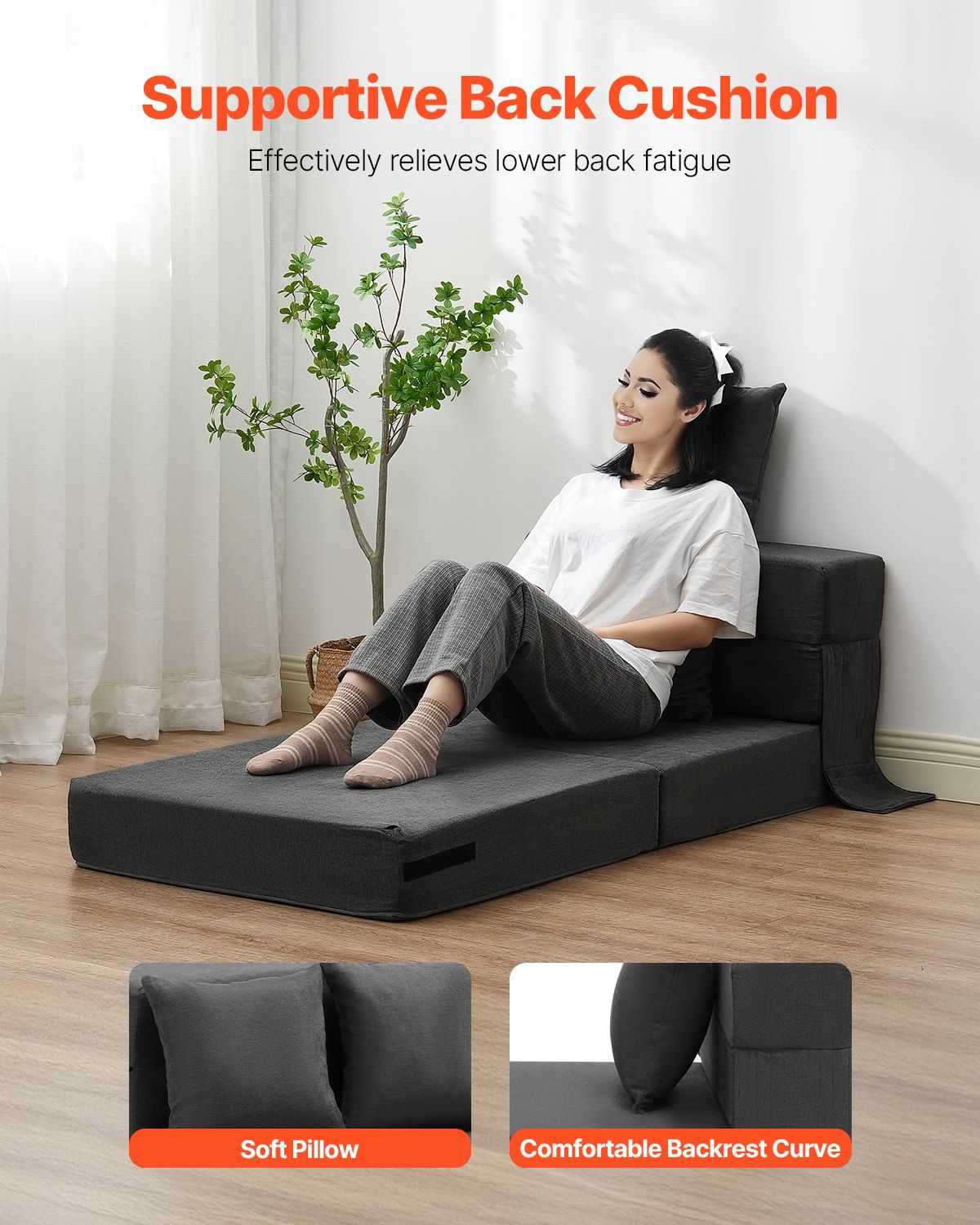Folding Sofa Bed, 3-in-1 Foldable Couch Bed with 2 Pillows and Washable Cover, 25D High Density Memory Foam V952-ZDSFDDZSFSINLMIP6V0
