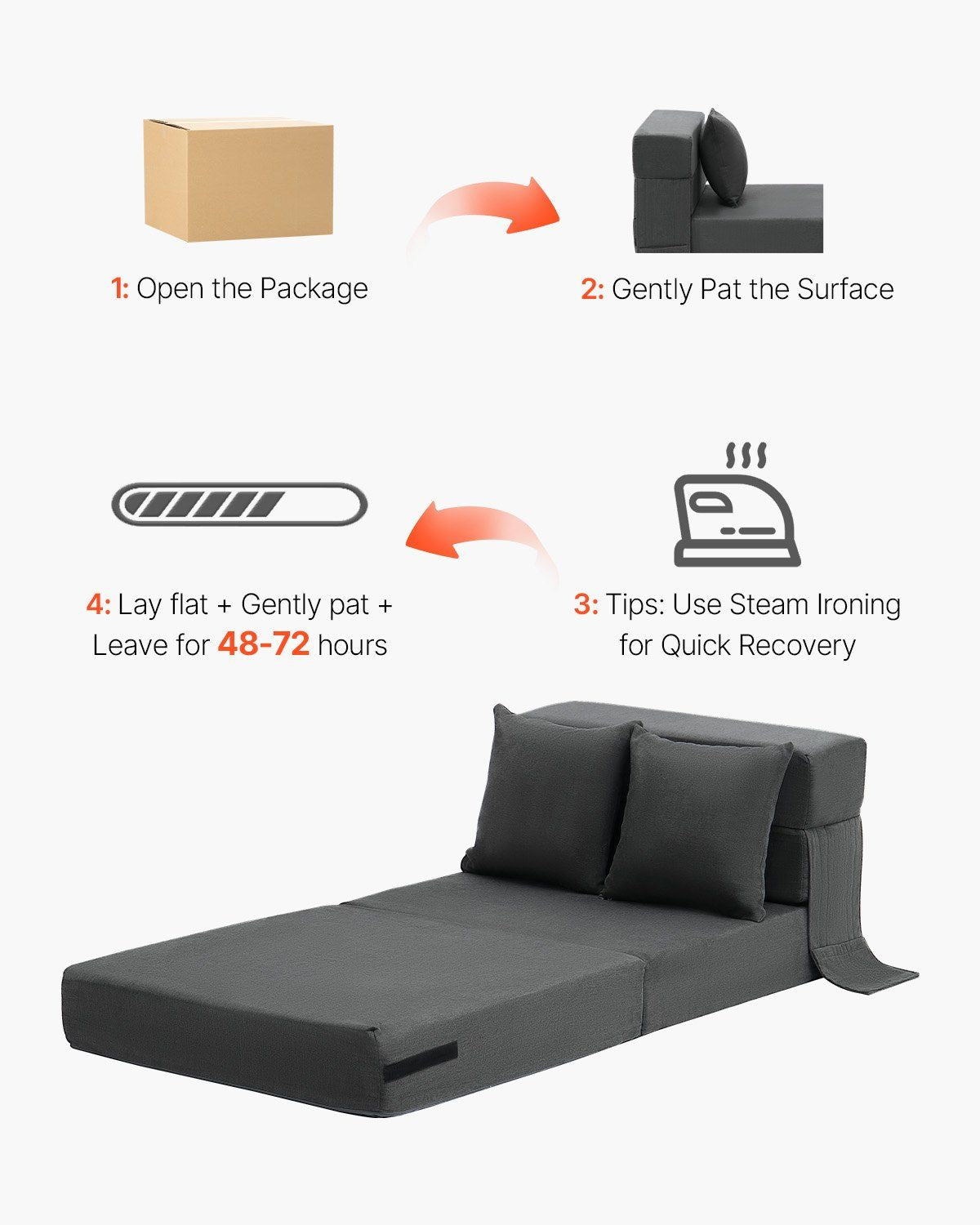 Folding Sofa Bed, 3-in-1 Foldable Couch Bed with 2 Pillows and Washable Cover, 25D High Density Memory Foam V952-ZDSFDDZSFSINLMIP6V0