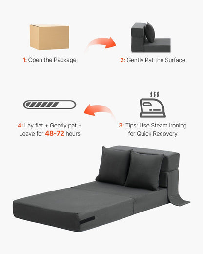Folding Sofa Bed, 3-in-1 Foldable Couch Bed with 2 Pillows and Washable Cover, 25D High Density Memory Foam V952-ZDSFDDZSFSINLMIP6V0