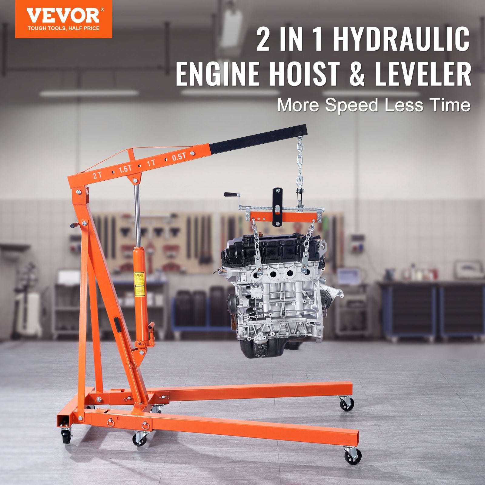 Hydraulic Engine Hoist with Lever, 2000KG Heavy-duty Cherry Picker Shop Crane, Foldable Engine Crane and V952-ZDSFDJQZJCJH2V44JV0