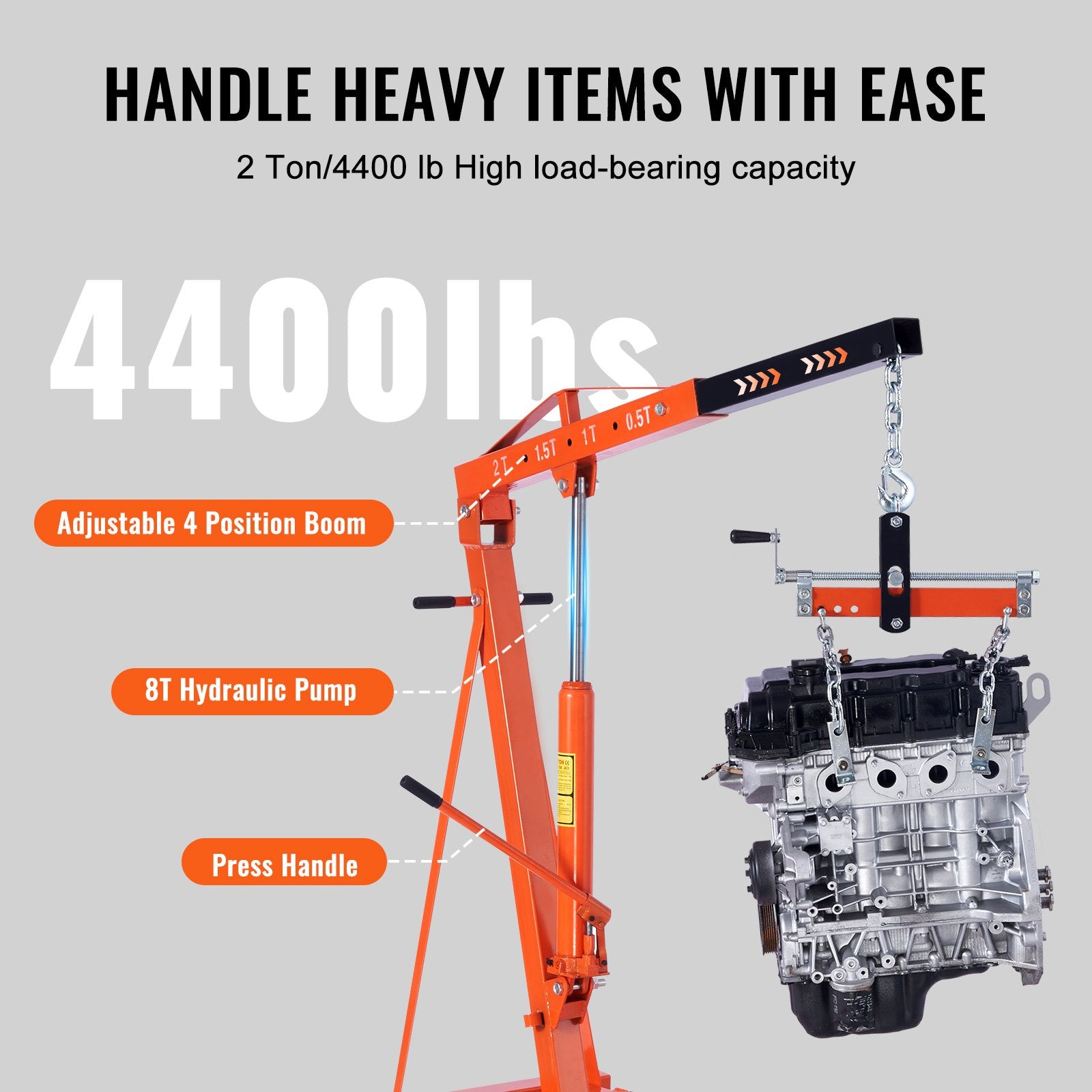 Hydraulic Engine Hoist with Lever, 2000KG Heavy-duty Cherry Picker Shop Crane, Foldable Engine Crane and V952-ZDSFDJQZJCJH2V44JV0