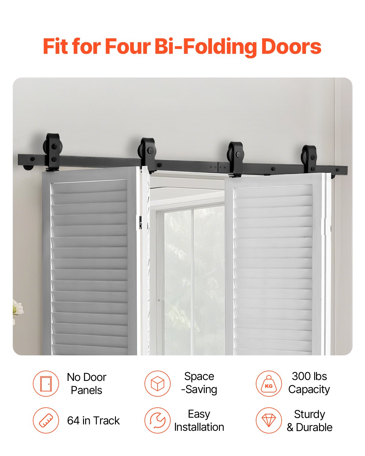 Bi-Folding Sliding Barn Door Hardware Track Kit, 64" Top Mount Track Kit, Slide Smoothly & Quietly, Heavy V952-ZDSMDGDGSM2D71CL9001V0