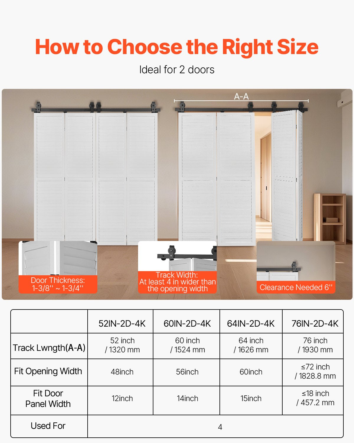 Bi-Folding Sliding Barn Door Hardware Track Kit, 64" Top Mount Track Kit, Slide Smoothly & Quietly, Heavy V952-ZDSMDGDGSM2D71CL9001V0
