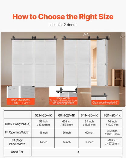 Bi-Folding Sliding Barn Door Hardware Track Kit, 64" Top Mount Track Kit, Slide Smoothly & Quietly, Heavy V952-ZDSMDGDGSM2D71CL9001V0