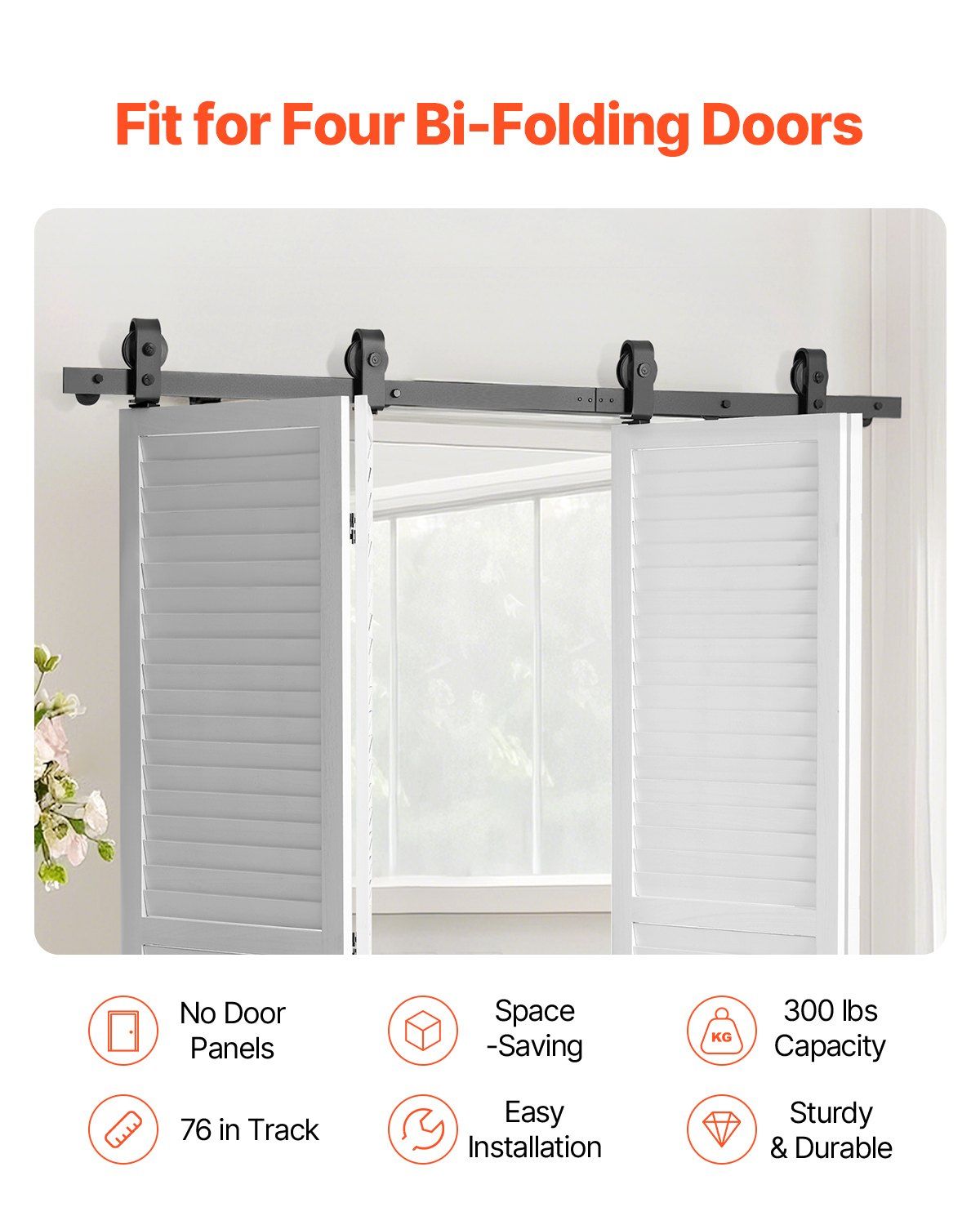 Bi-Folding Sliding Barn Door Hardware Track Kit, 76" Top Mount Track Kit, Slide Smoothly & Quietly, Heavy V952-ZDSMDGDGSM2DR3L63001V0