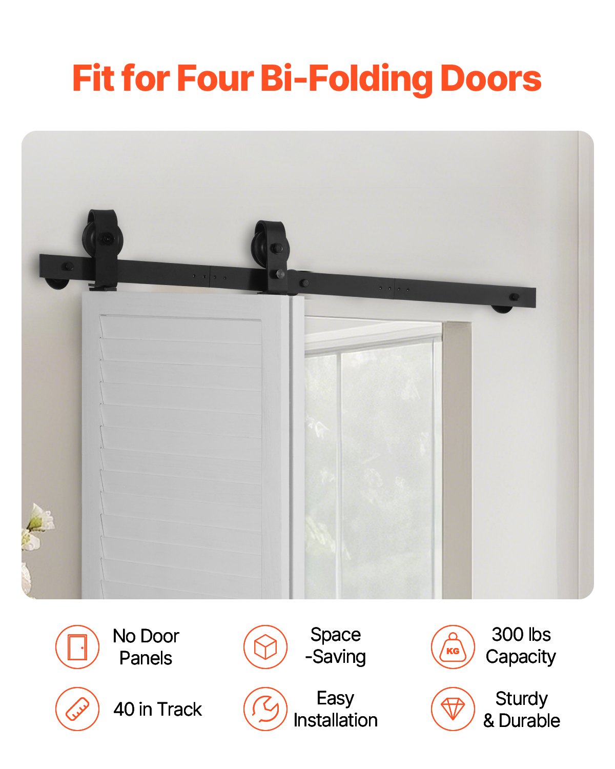 Bi-Folding Sliding Barn Door Hardware Track Kit 40" for Two 18" Doors V952-ZDSMDGDGSM3DI8IID001V0