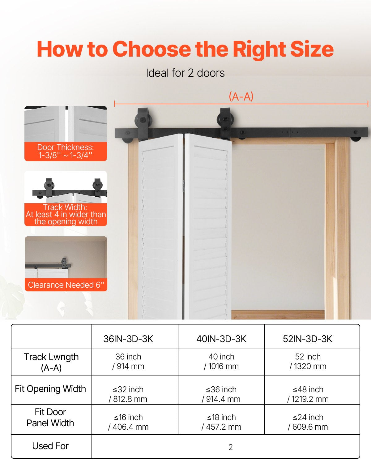 Bi-Folding Sliding Barn Door Hardware Track Kit 40" for Two 18" Doors V952-ZDSMDGDGSM3DI8IID001V0