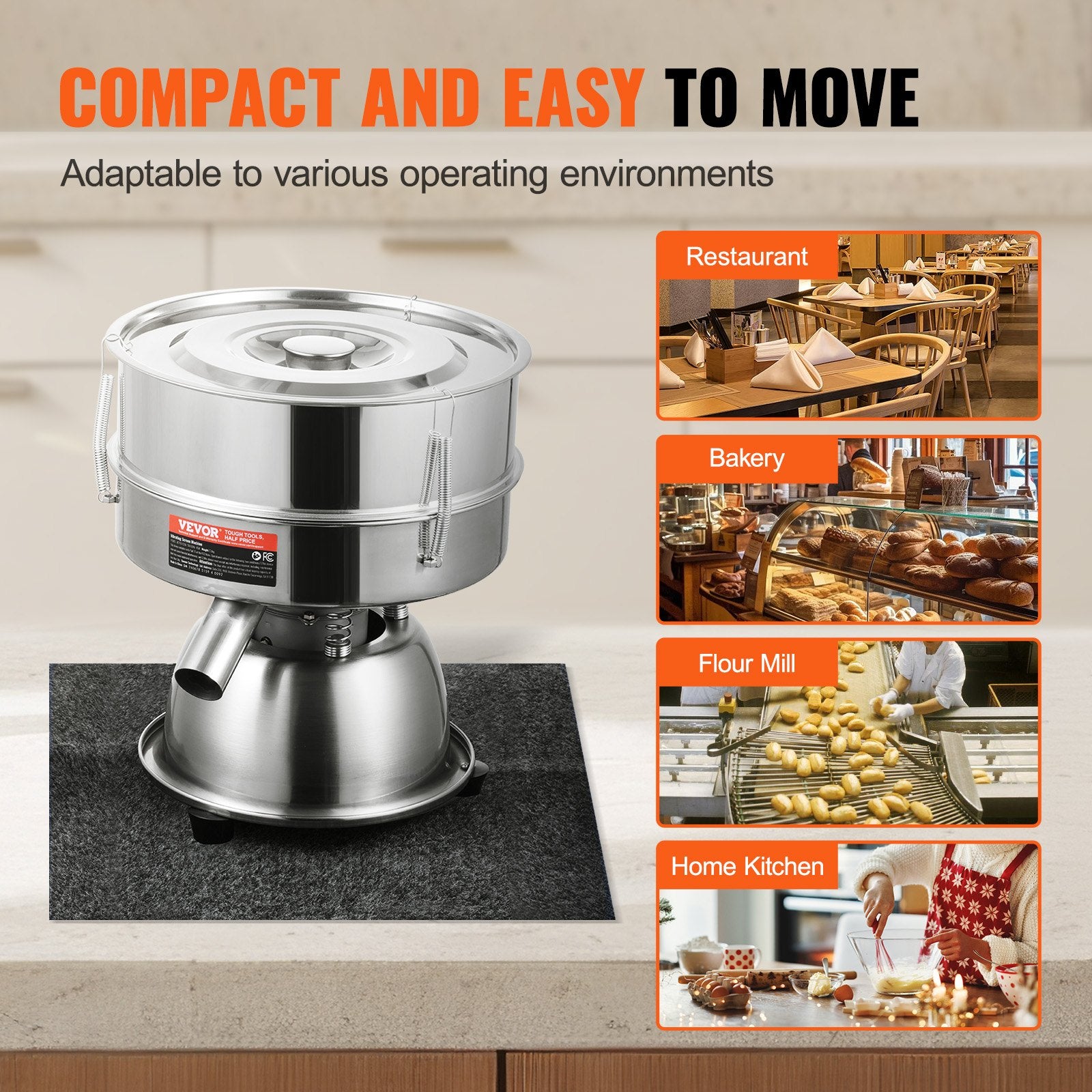 Automatic Electric Vibrating Sieve, Stainless Steel Sifter Shaker Machine with 10+60 Mesh, 45W Automatic V952-ZDZSJTM10M60GWWVIV3