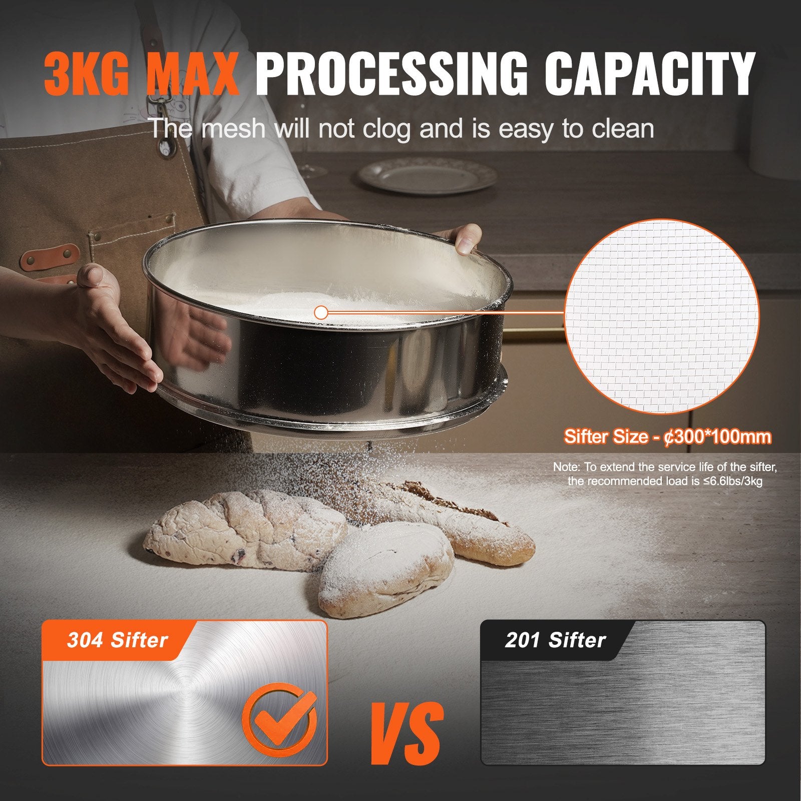 Automatic Electric Vibrating Sieve, Stainless Steel Sifter Shaker Machine with 30+50 Mesh, 45W Automatic V952-ZDZSJTM30M50X6TFUV3