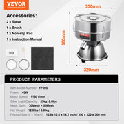 Automatic Electric Vibrating Sieve, Stainless Steel Sifter Shaker Machine with 30+50 Mesh, 45W Automatic V952-ZDZSJTM30M50X6TFUV3