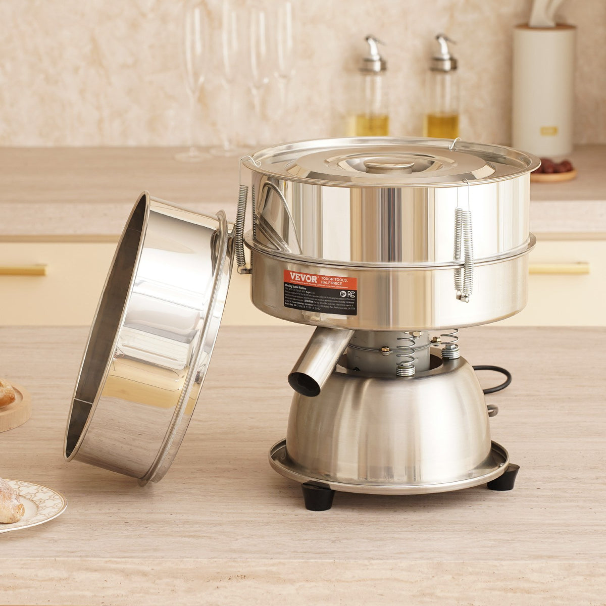 Automatic Electric Vibrating Sieve, Stainless Steel Sifter Shaker Machine with 30+50 Mesh, 45W Automatic V952-ZDZSJTM30M50X6TFUV3