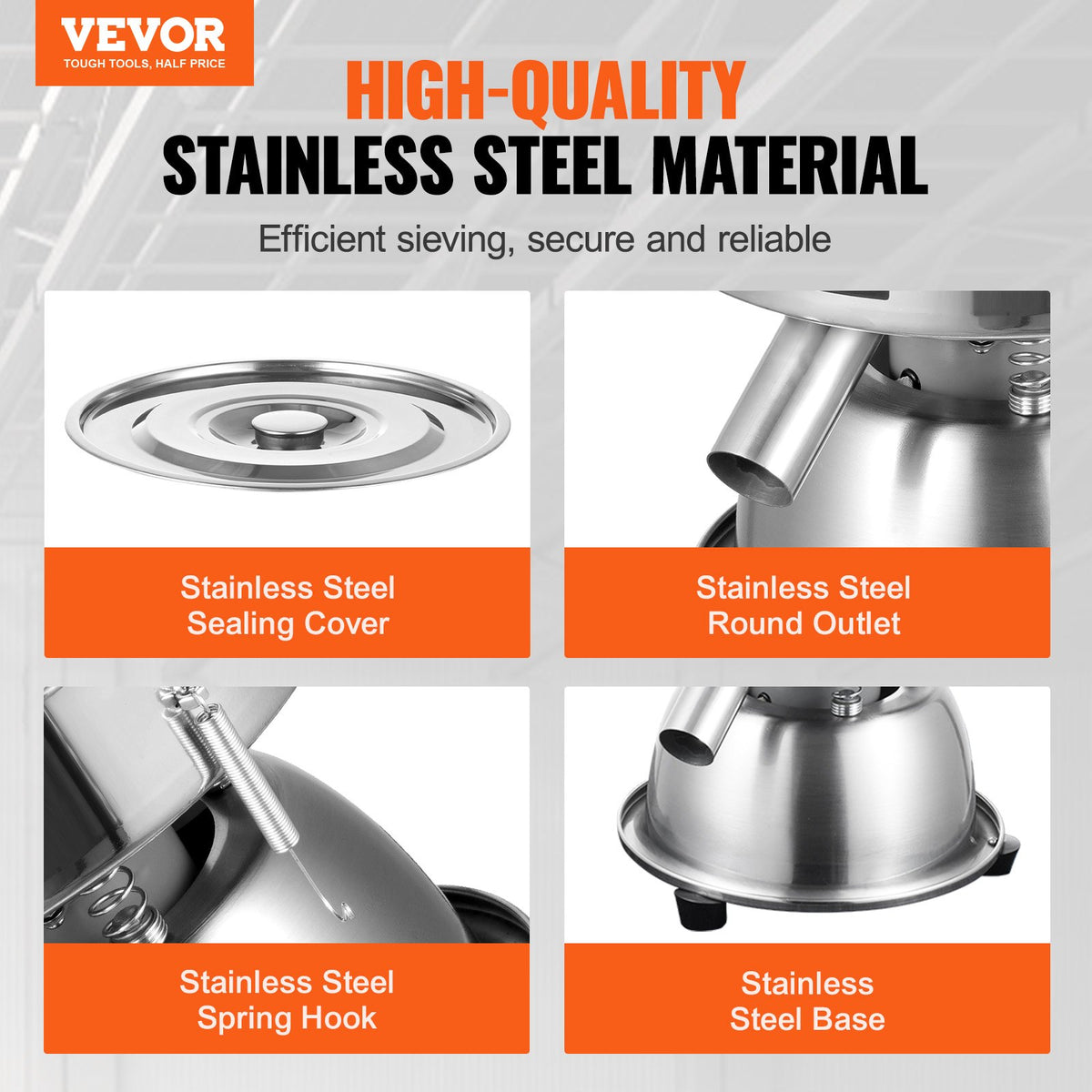 Automatic Electric Vibrating Sieve, Stainless Steel Sifter Shaker Machine with 40+60 Mesh, 45W Automatic V952-ZDZSJTM40M608SJJRV3
