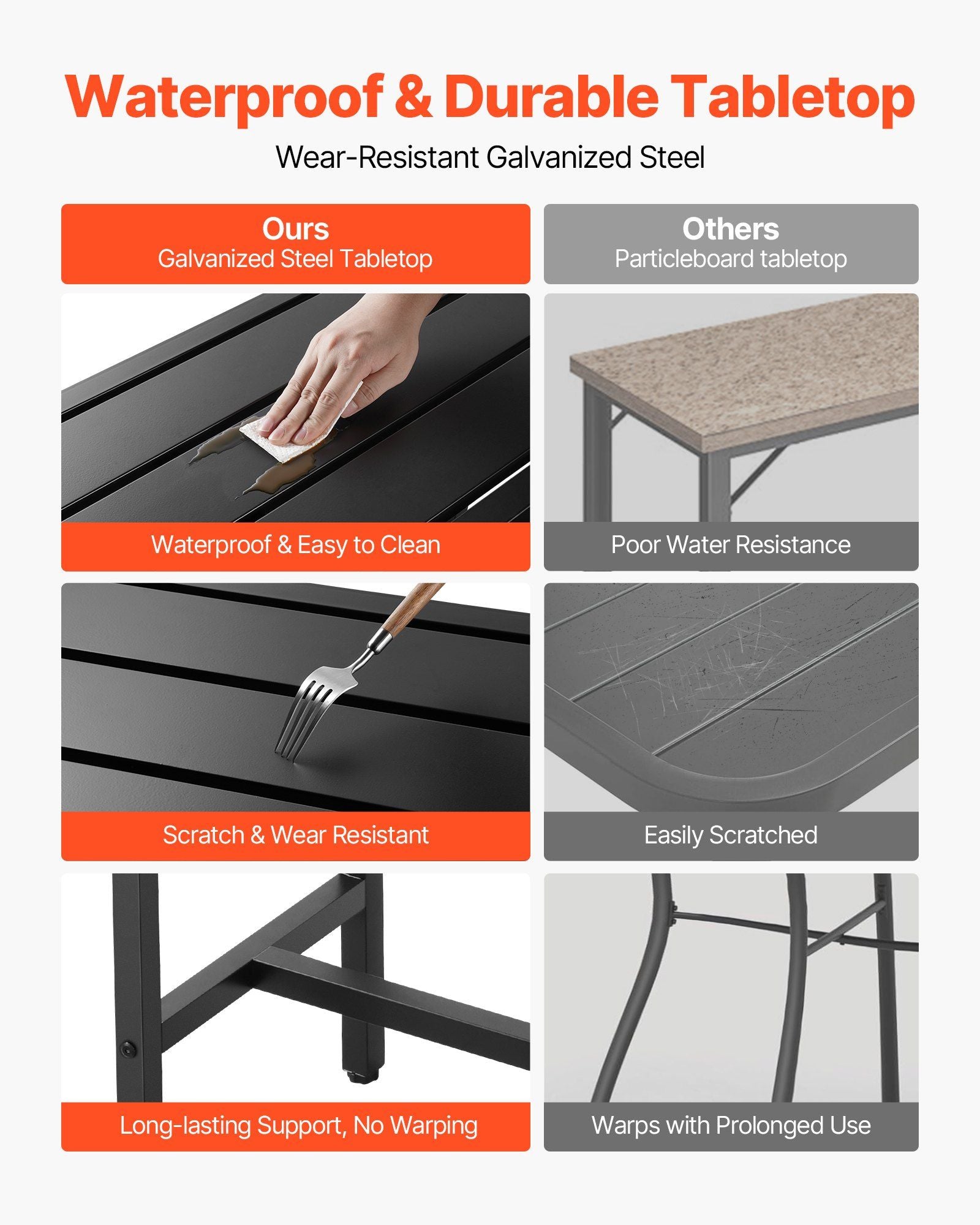 Outdoor Bar Table, 120 x 37.5 cm Patio Bar Table, Waterproof Top & Sturdy Metal Frame, Rectangle Counter V952-ZFLTJBZFX4720NCC7001V0