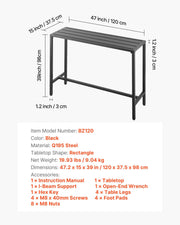 Outdoor Bar Table, 120 x 37.5 cm Patio Bar Table, Waterproof Top & Sturdy Metal Frame, Rectangle Counter V952-ZFLTJBZFX4720NCC7001V0
