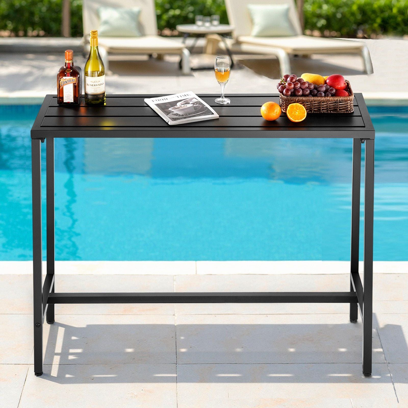 Outdoor Bar Table, 120 x 37.5 cm Patio Bar Table, Waterproof Top & Sturdy Metal Frame, Rectangle Counter V952-ZFLTJBZFX4720NCC7001V0