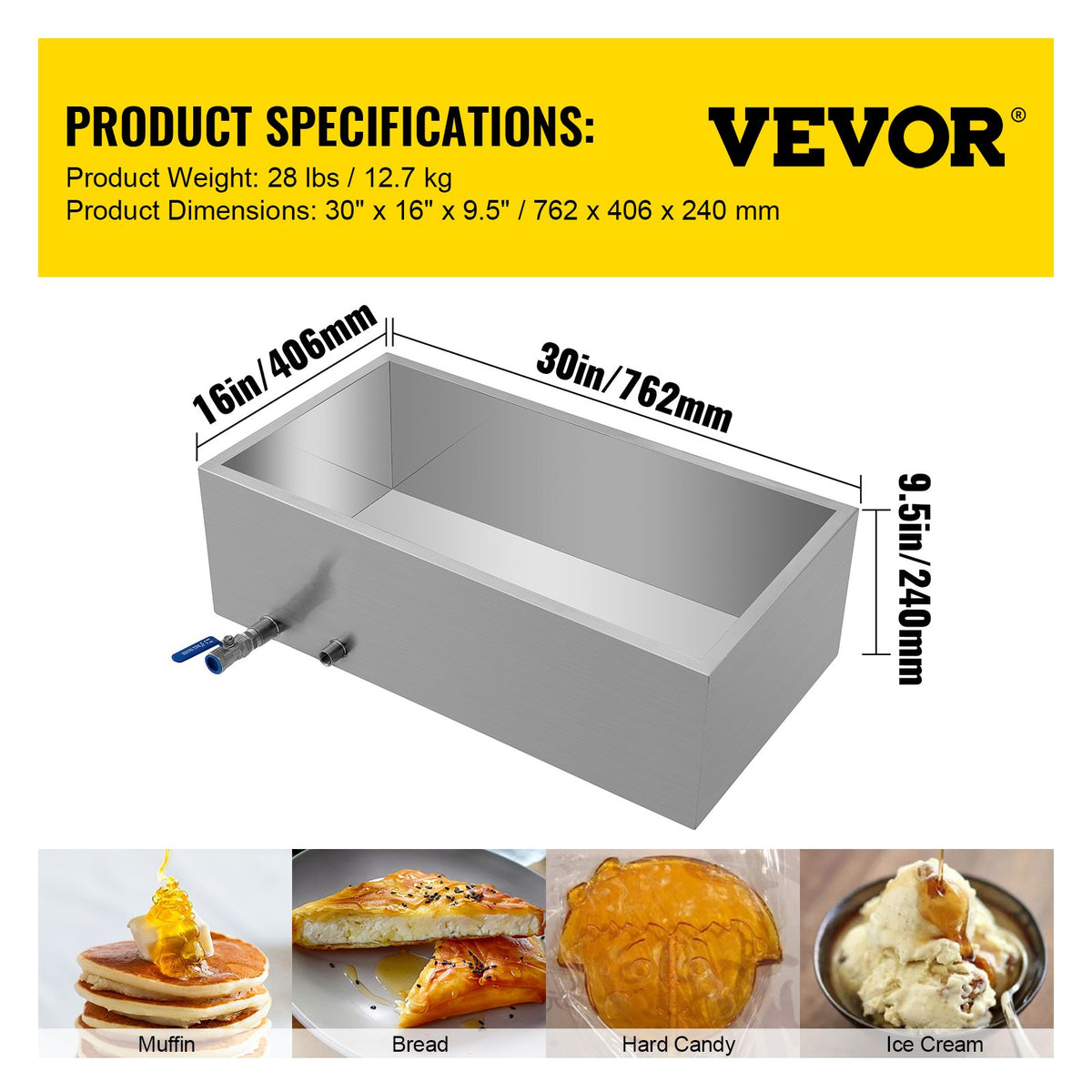 Maple Syrup Evaporator Pan 76x41x24 cm Stainless Steel Maple Syrup Boiling Pan with Valve for Boiling Maple V952-ZFQ16X30000000001V0