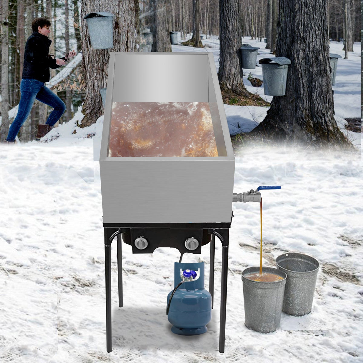 Maple Syrup Evaporator Pan 76x41x24 cm Stainless Steel Maple Syrup Boiling Pan with Valve for Boiling Maple V952-ZFQ16X30000000001V0