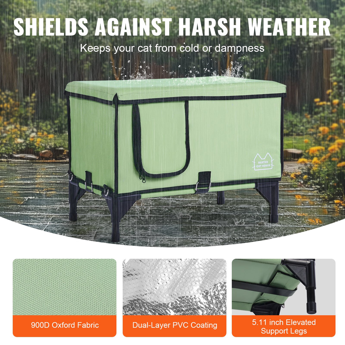 Elevated Heated Cat House, Cuboid Kitty Shelter with Adjustable Temperature and Timer, 900D Oxford Cloth V952-ZFTSBYMBHSNJMM05RV3