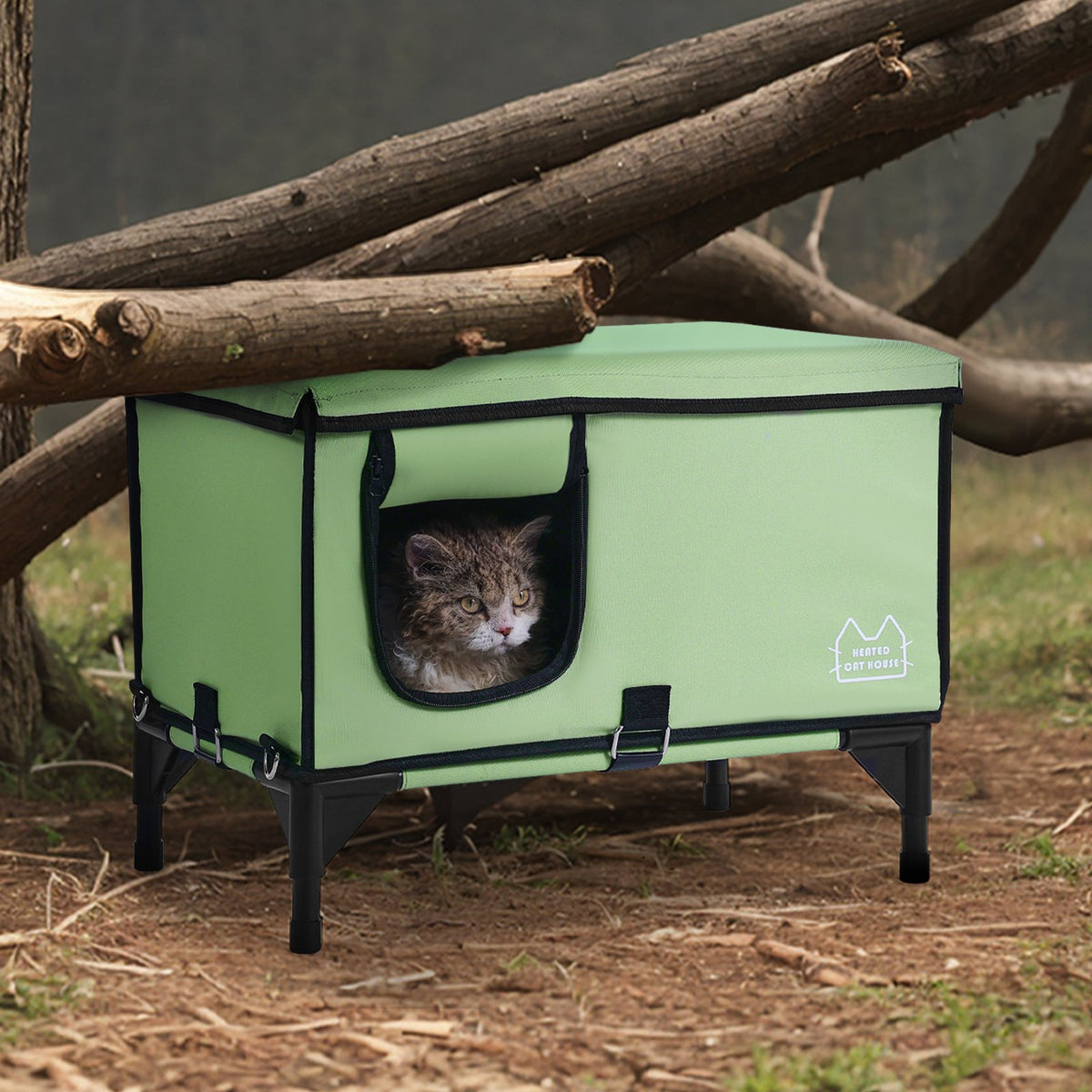 Elevated Heated Cat House, Cuboid Kitty Shelter with Adjustable Temperature and Timer, 900D Oxford Cloth V952-ZFTSBYMBHSNJMM05RV3