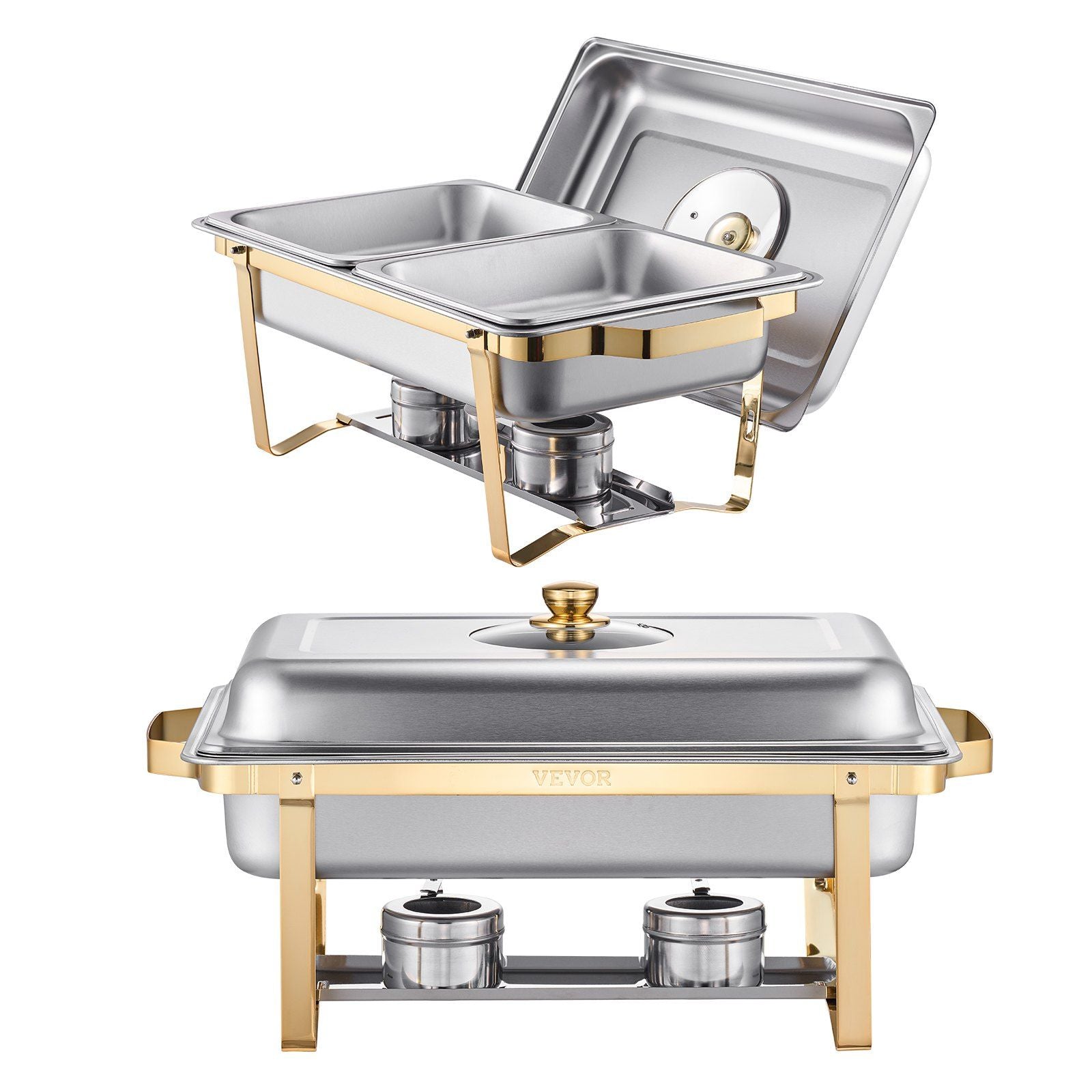 Chafing Dish Buffet Set, 4 Qt 2 Pack, Stainless Steel Chafer with 4 Half Size Pans, Rectangle Catering Warmer V952-ZFXBXGBLSTGKPIZUVV0