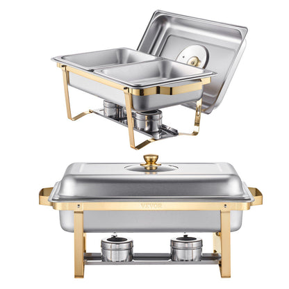 Chafing Dish Buffet Set, 4 Qt 2 Pack, Stainless Steel Chafer with 4 Half Size Pans, Rectangle Catering Warmer V952-ZFXBXGBLSTGKPIZUVV0