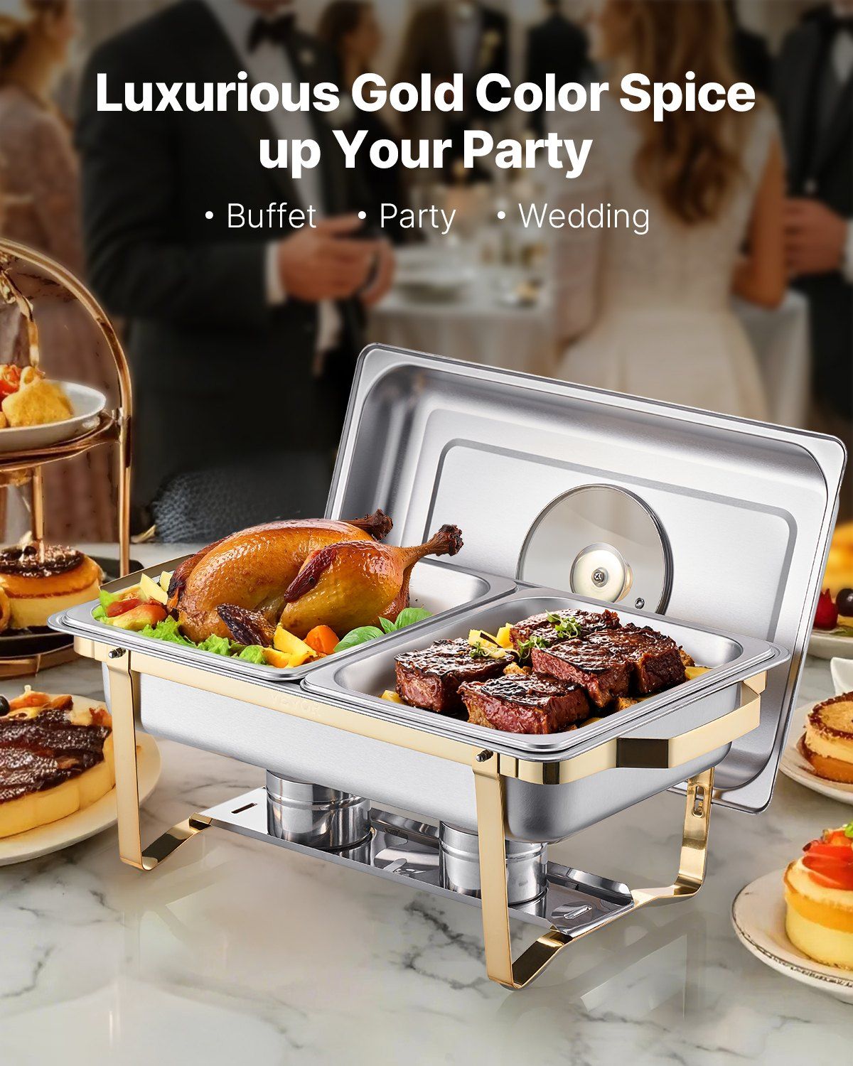 Chafing Dish Buffet Set, 4 Qt 2 Pack, Stainless Steel Chafer with 4 Half Size Pans, Rectangle Catering Warmer V952-ZFXBXGBLSTGKPIZUVV0