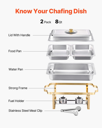 Chafing Dish Buffet Set, 4 Qt 2 Pack, Stainless Steel Chafer with 4 Half Size Pans, Rectangle Catering Warmer V952-ZFXBXGBLSTGKPIZUVV0