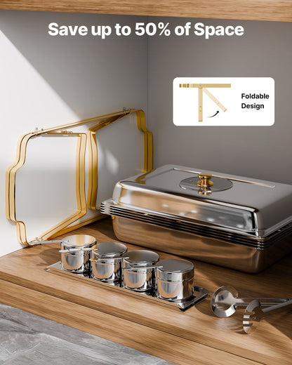 Chafing Dish Buffet Set, 4 Qt 2 Pack, Stainless Steel Chafer with 4 Half Size Pans, Rectangle Catering Warmer V952-ZFXBXGBLSTGKPIZUVV0