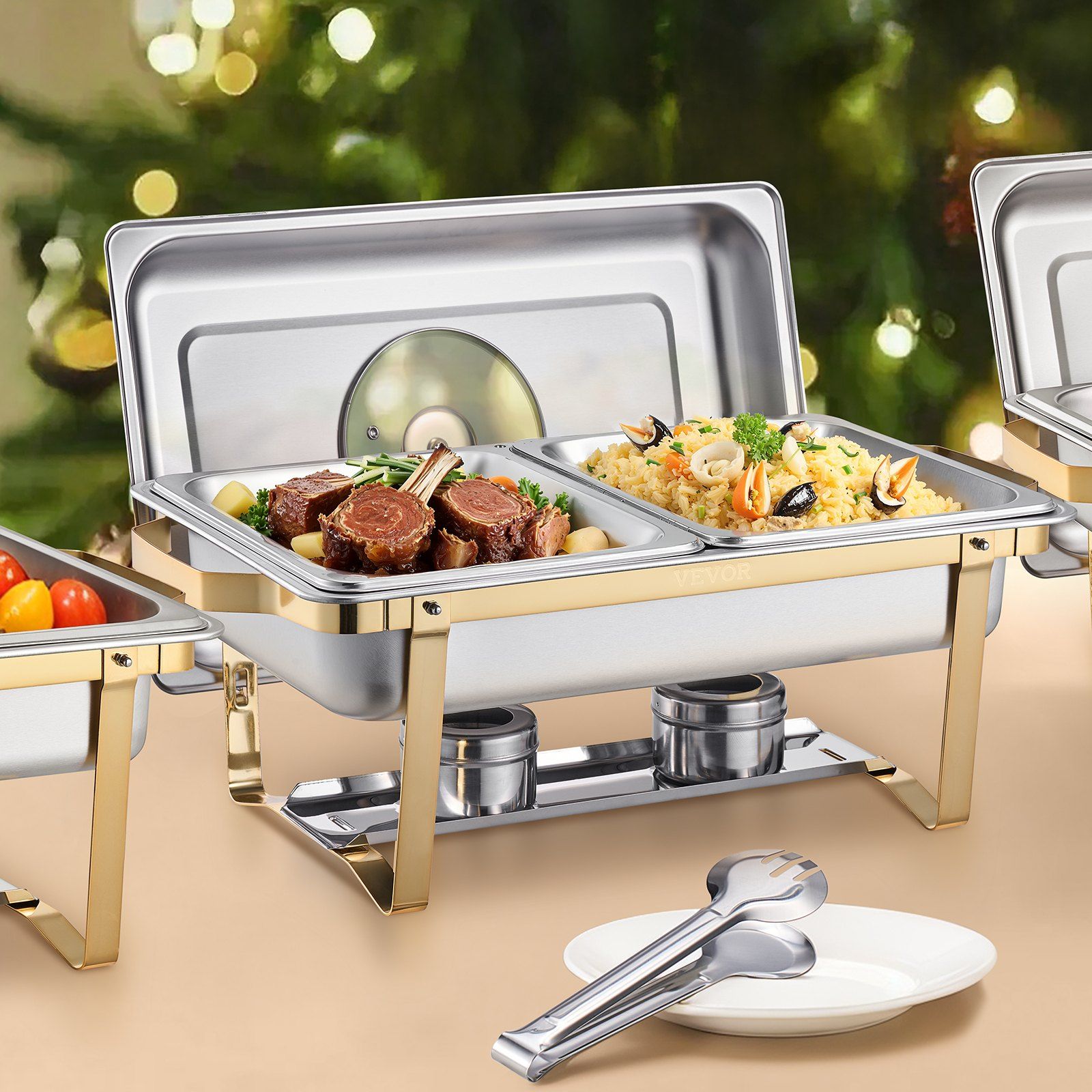 Chafing Dish Buffet Set, 4 Qt 2 Pack, Stainless Steel Chafer with 4 Half Size Pans, Rectangle Catering Warmer V952-ZFXBXGBLSTGKPIZUVV0