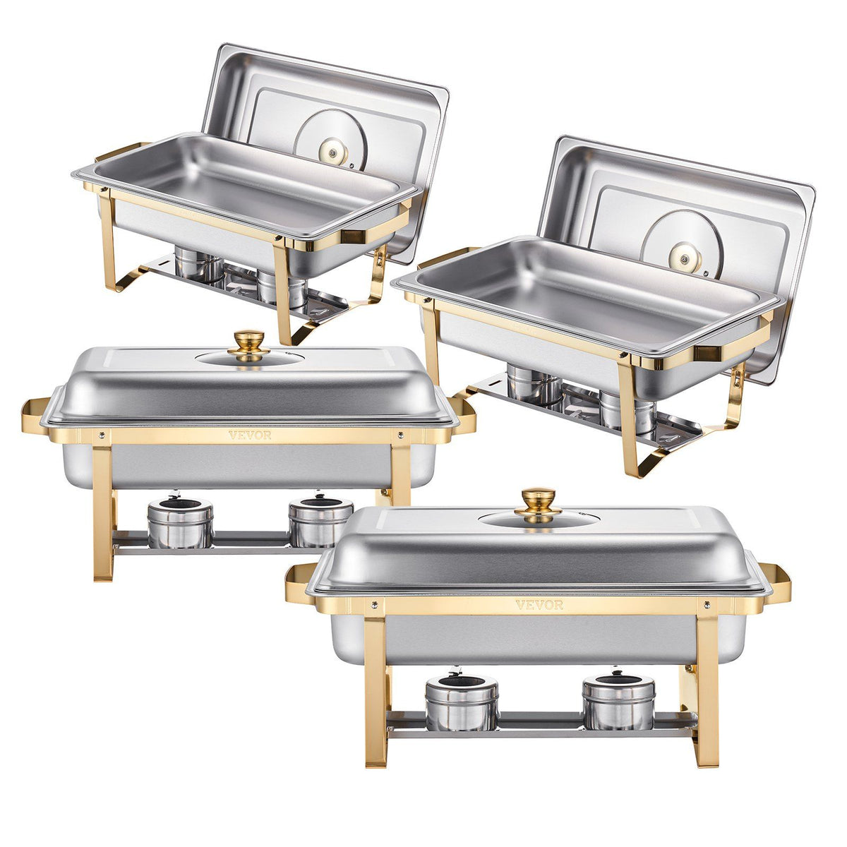 Chafing Dish Buffet Set, 8 Qt 4 Pack, Stainless Steel Chafer with 4 Full Size Pans, Rectangle Catering Warmer V952-ZFXBXGBLSTGKXK5LUV0