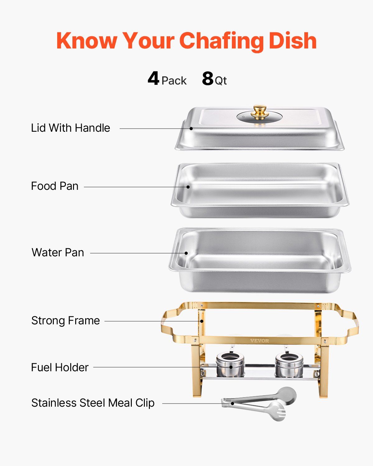 Chafing Dish Buffet Set, 8 Qt 4 Pack, Stainless Steel Chafer with 4 Full Size Pans, Rectangle Catering Warmer V952-ZFXBXGBLSTGKXK5LUV0