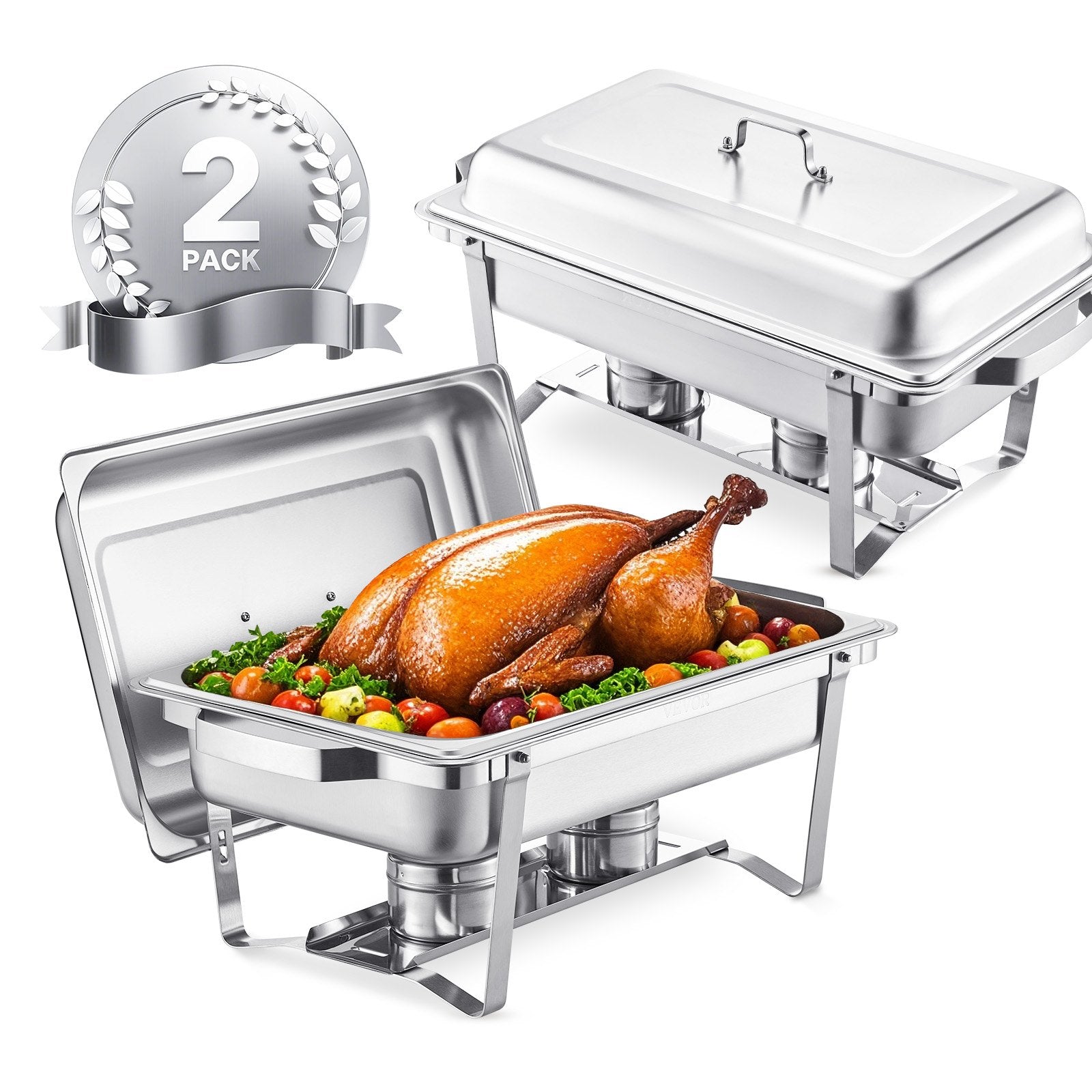 8 Qt 2 Pack Rectangle Chafing Dish Buffet Set Fullsize Pan Stainless Steel V952-ZFXBXGSTGK2J9NBC2V0