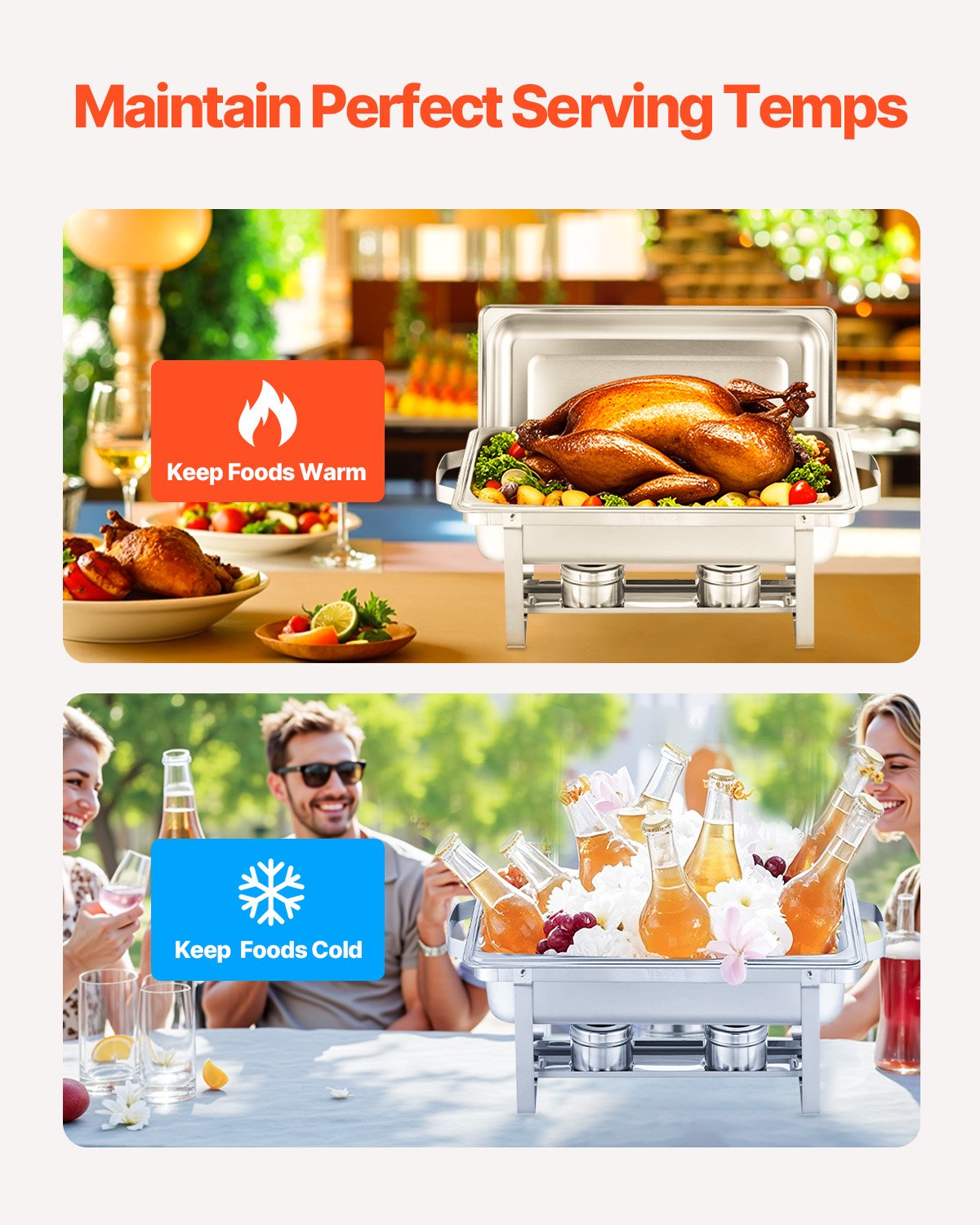 8 Qt 2 Pack Rectangle Chafing Dish Buffet Set Fullsize Pan Stainless Steel V952-ZFXBXGSTGK2J9NBC2V0
