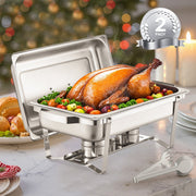 8 Qt 2 Pack Rectangle Chafing Dish Buffet Set Fullsize Pan Stainless Steel V952-ZFXBXGSTGK2J9NBC2V0
