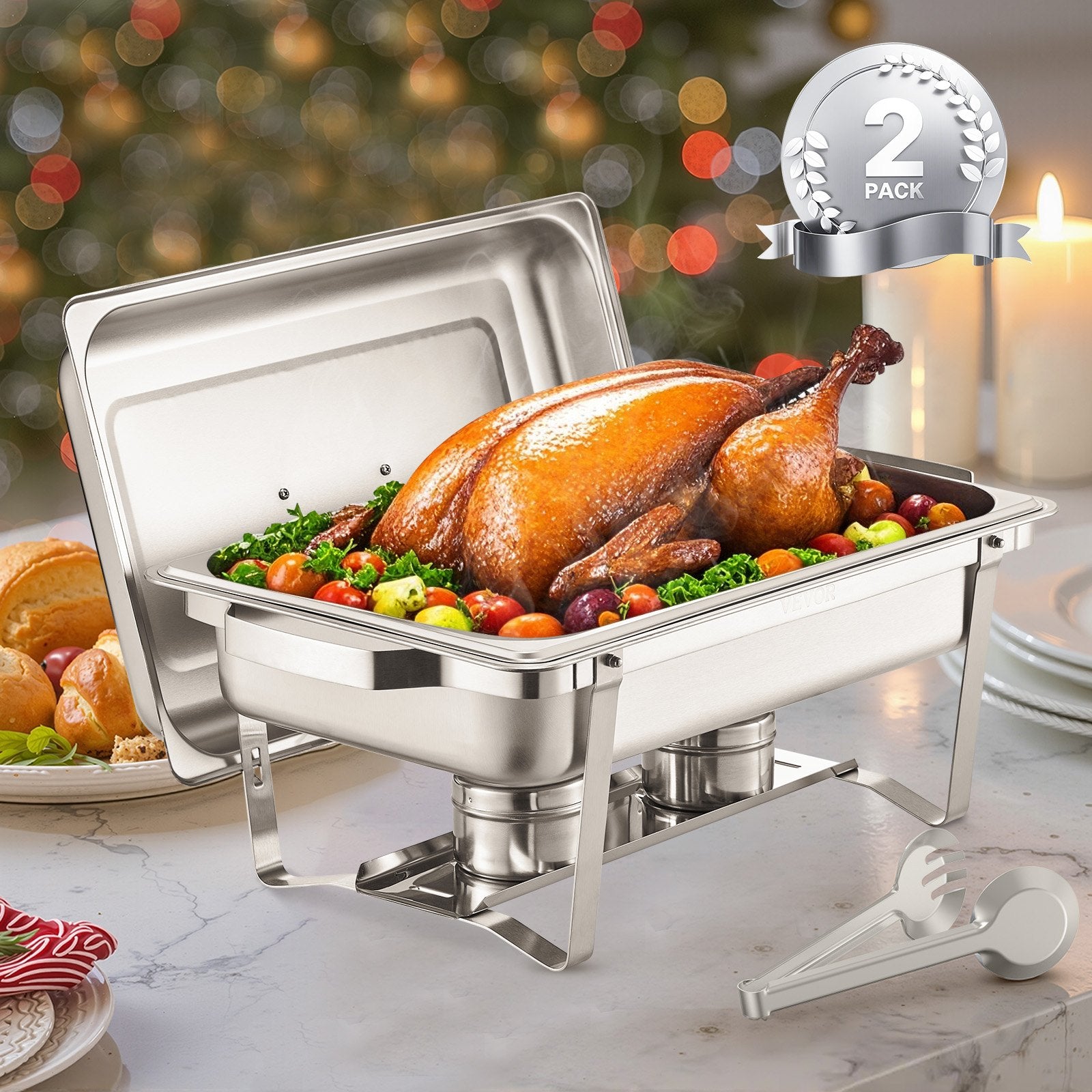 8 Qt 2 Pack Rectangle Chafing Dish Buffet Set Fullsize Pan Stainless Steel V952-ZFXBXGSTGK2J9NBC2V0