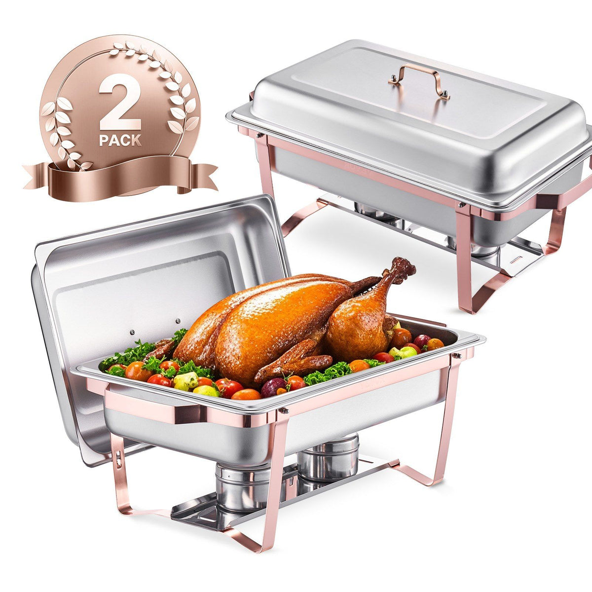 Chafing Dish Buffet Set, 8 Qt 2 Pack, Stainless Steel Chafer with 2 Full Size Pans, Rectangle Catering Warmer V952-ZFXBXGSTGK2JJ8OR8V0