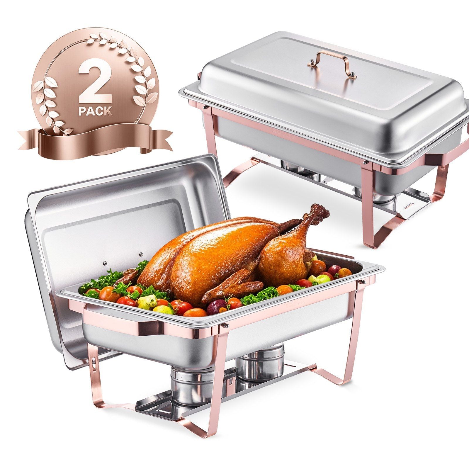 Chafing Dish Buffet Set, 8 Qt 2 Pack, Stainless Steel Chafer with 2 Full Size Pans, Rectangle Catering Warmer V952-ZFXBXGSTGK2JJ8OR8V0