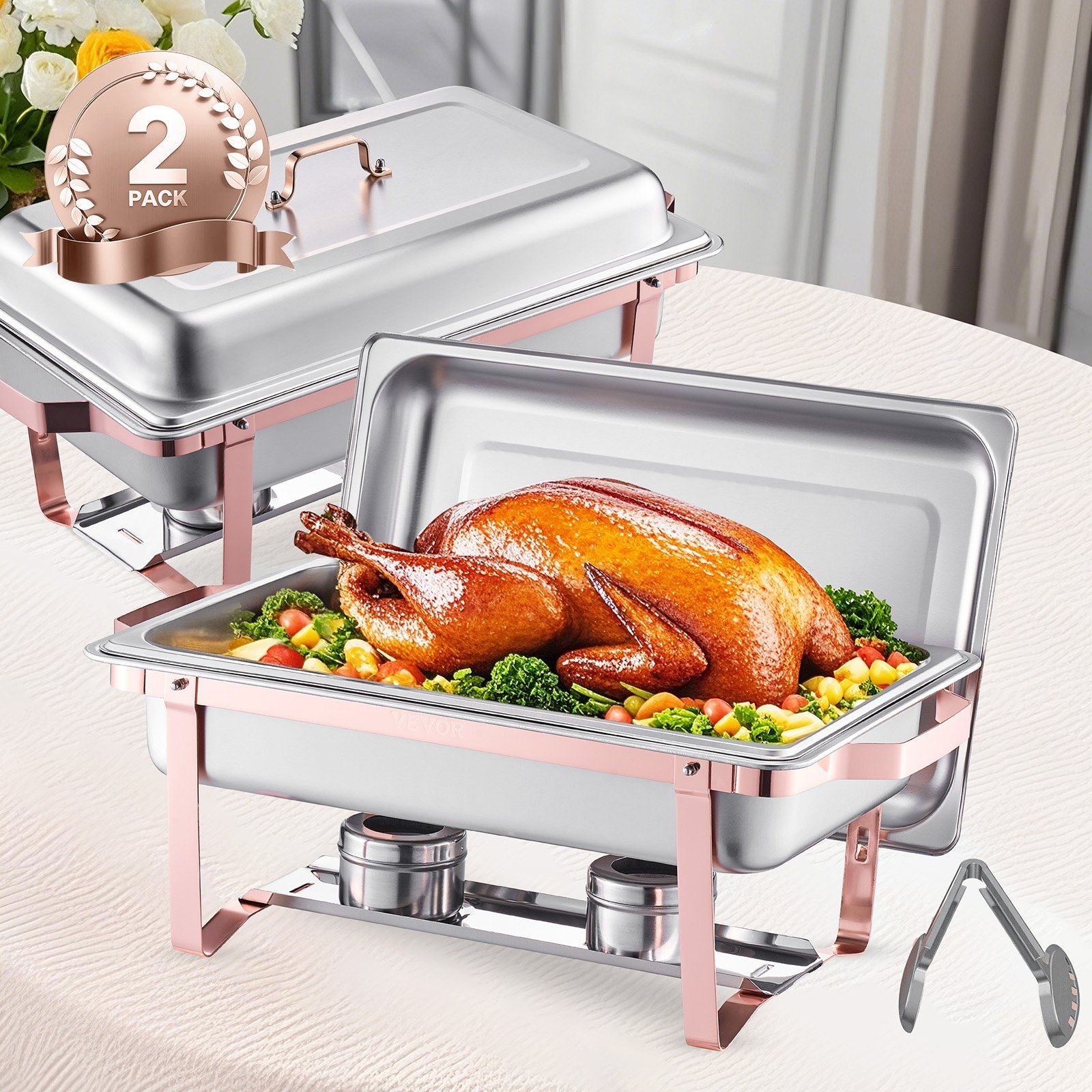 Chafing Dish Buffet Set, 8 Qt 2 Pack, Stainless Steel Chafer with 2 Full Size Pans, Rectangle Catering Warmer V952-ZFXBXGSTGK2JJ8OR8V0