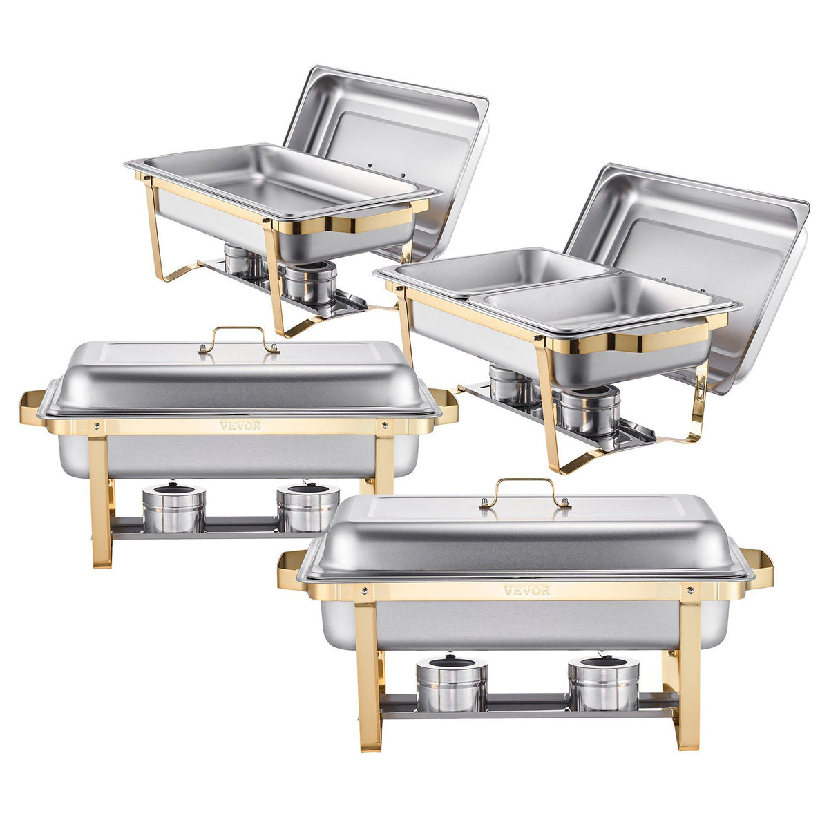 Chafing Dish Buffet Set, 8 Qt 4 Pack, Stainless Steel Chafer with 2 Full Size and 4 Half Size Pans, Rectangle V952-ZFXBXGSTGK4J10ULXV0