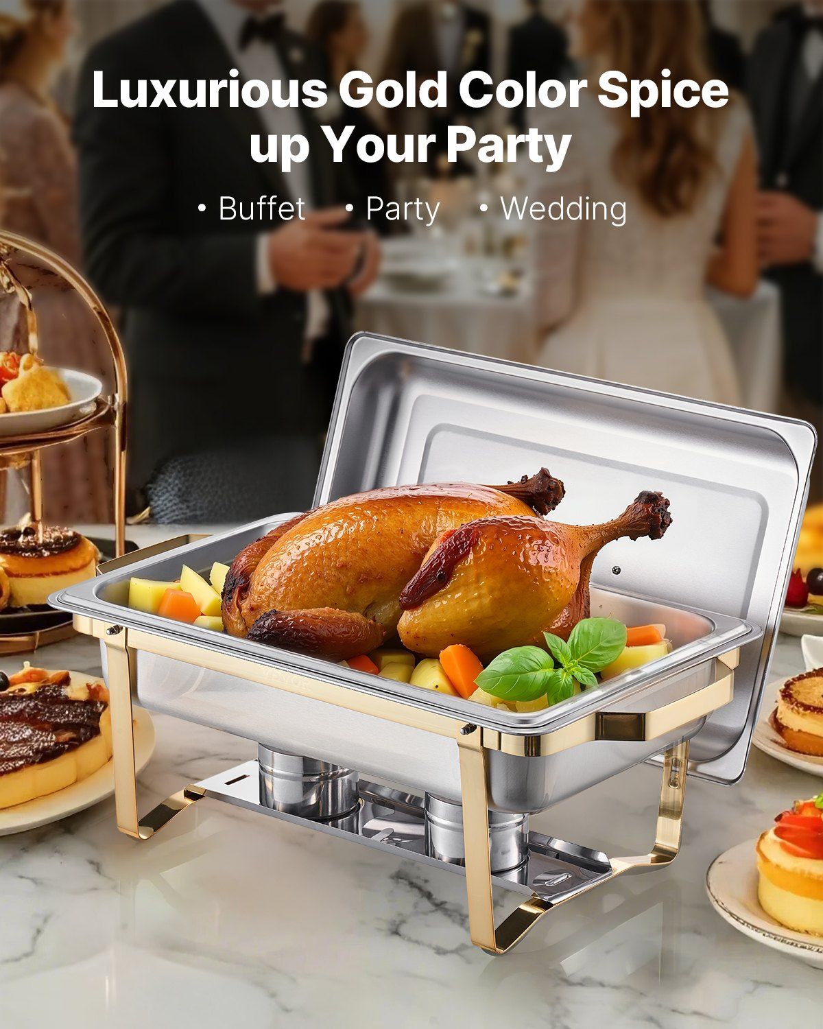 Chafing Dish Buffet Set, 8 Qt 4 Pack, Stainless Steel Chafer with 2 Full Size and 4 Half Size Pans, Rectangle V952-ZFXBXGSTGK4J10ULXV0
