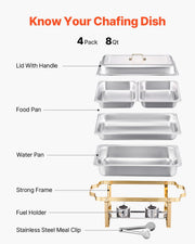 Chafing Dish Buffet Set, 8 Qt 4 Pack, Stainless Steel Chafer with 2 Full Size and 4 Half Size Pans, Rectangle V952-ZFXBXGSTGK4J10ULXV0