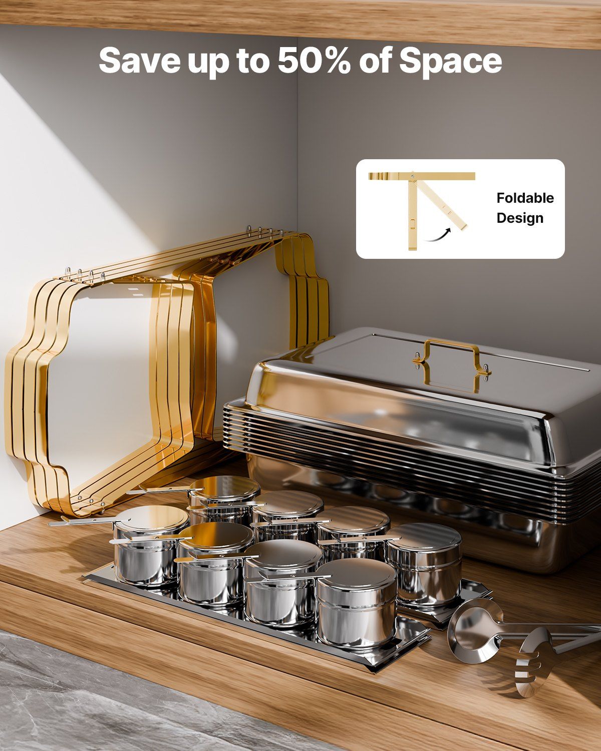 Chafing Dish Buffet Set, 8 Qt 4 Pack, Stainless Steel Chafer with 2 Full Size and 4 Half Size Pans, Rectangle V952-ZFXBXGSTGK4J10ULXV0