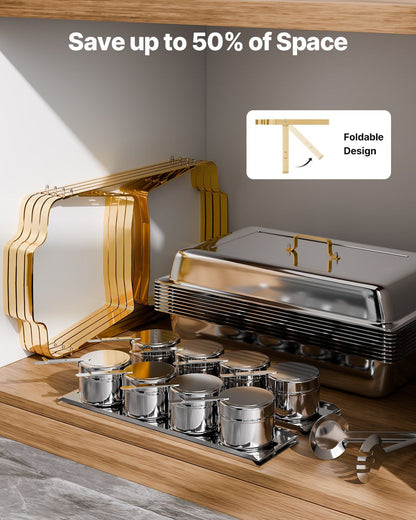 Chafing Dish Buffet Set, 8 Qt 4 Pack, Stainless Steel Chafer with 2 Full Size and 4 Half Size Pans, Rectangle V952-ZFXBXGSTGK4J10ULXV0