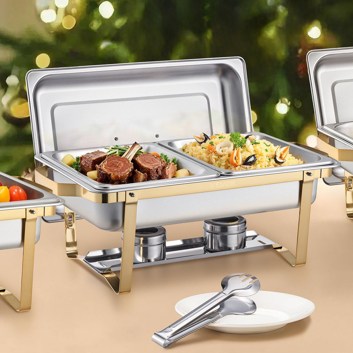 Chafing Dish Buffet Set, 8 Qt 4 Pack, Stainless Steel Chafer with 2 Full Size and 4 Half Size Pans, Rectangle V952-ZFXBXGSTGK4J10ULXV0