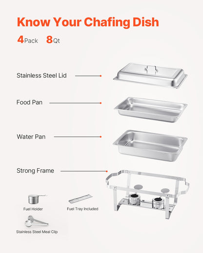 8 Qt 4 Pack Rectangle Chafing Dish Buffet Set Fullsize Pan Stainless Steel V952-ZFXBXGSTGK4JFAAX7V0