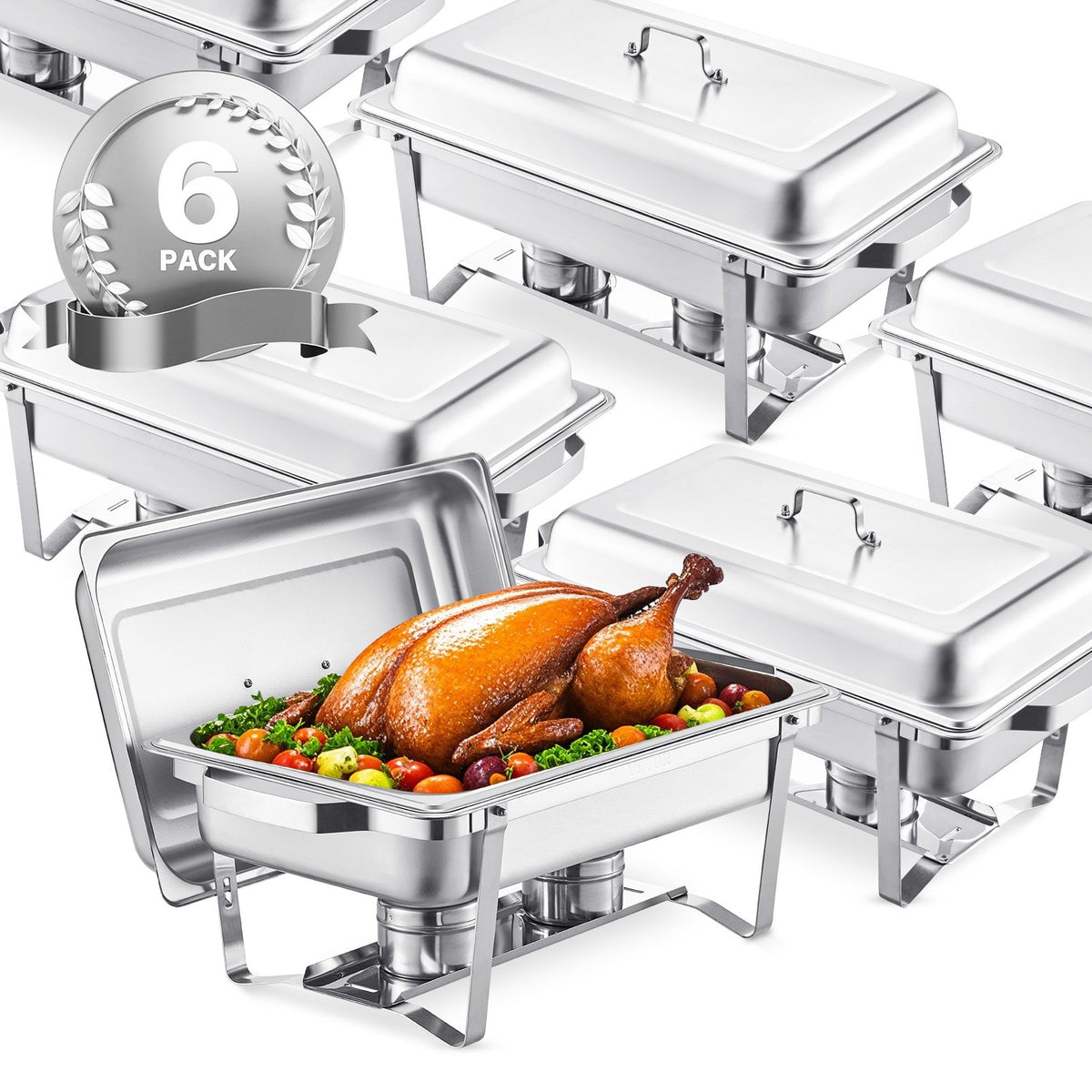 8 Qt 6 Pack Rectangle Chafing Dish Buffet Set Fullsize Pan Stainless Steel V952-ZFXBXGSTGK6JYRMTSV0