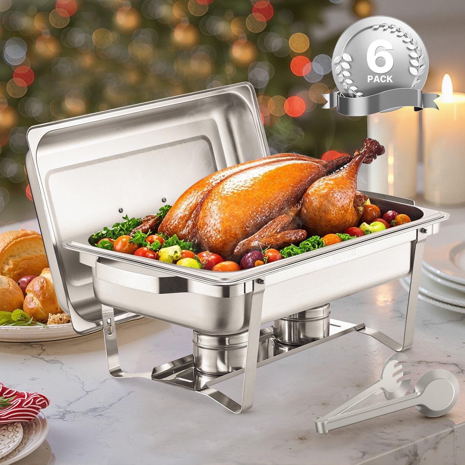 8 Qt 6 Pack Rectangle Chafing Dish Buffet Set Fullsize Pan Stainless Steel V952-ZFXBXGSTGK6JYRMTSV0