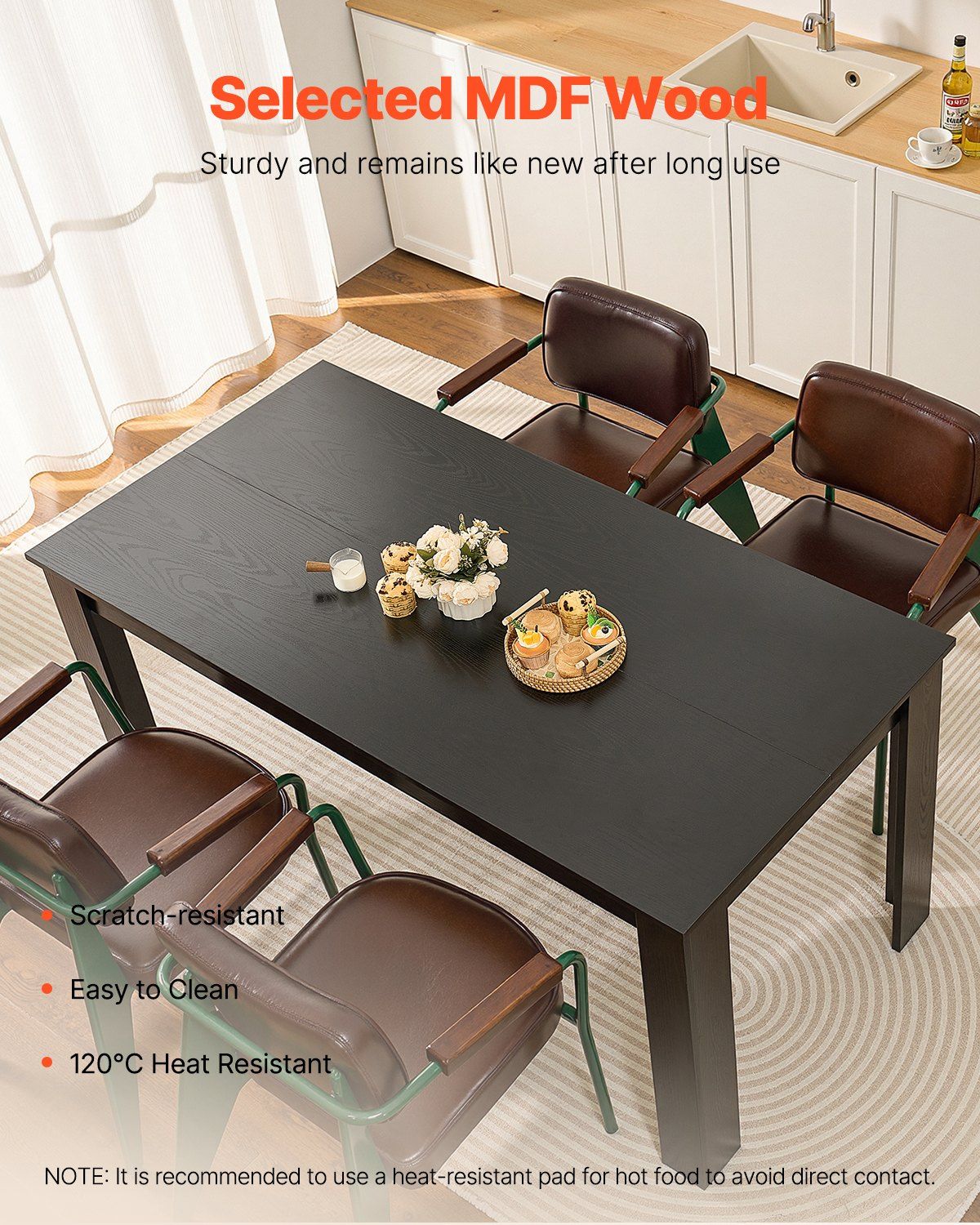 Rectangle Dining Table, 63 inch Length Large Wood Tables for 4-6 Person, Modern Dinner Furniture, Conference V952-ZFXCZBKTZQMDUVESOV0