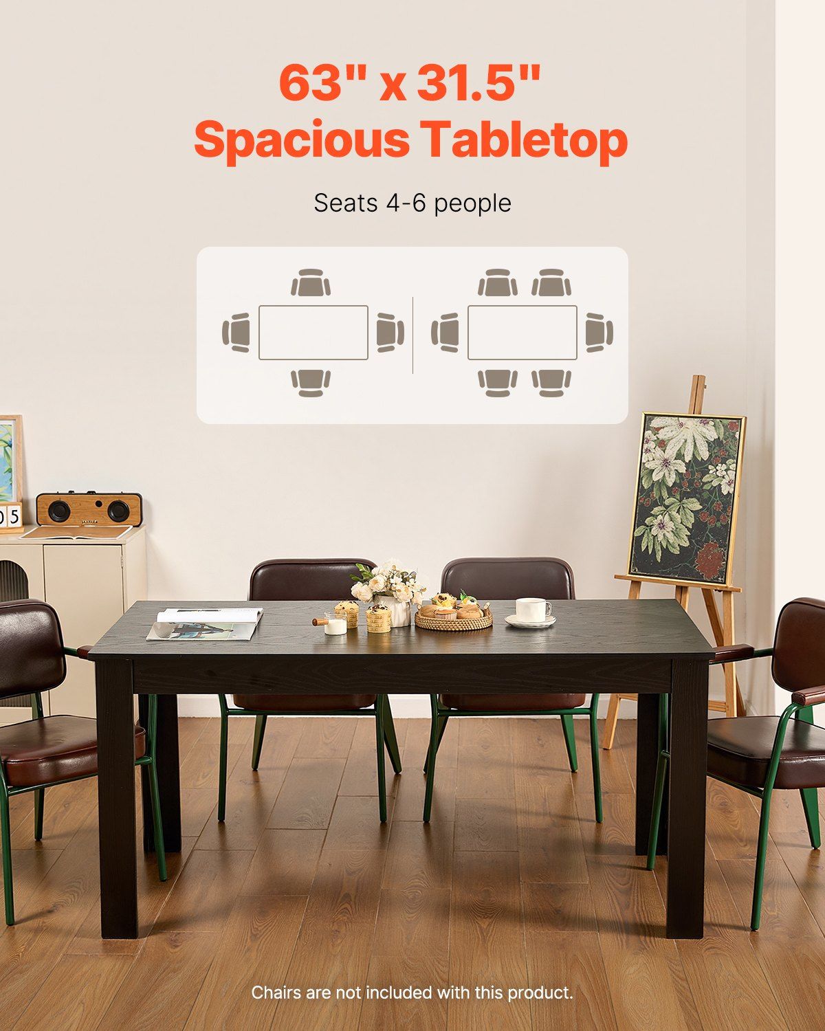 Rectangle Dining Table, 63 inch Length Large Wood Tables for 4-6 Person, Modern Dinner Furniture, Conference V952-ZFXCZBKTZQMDUVESOV0