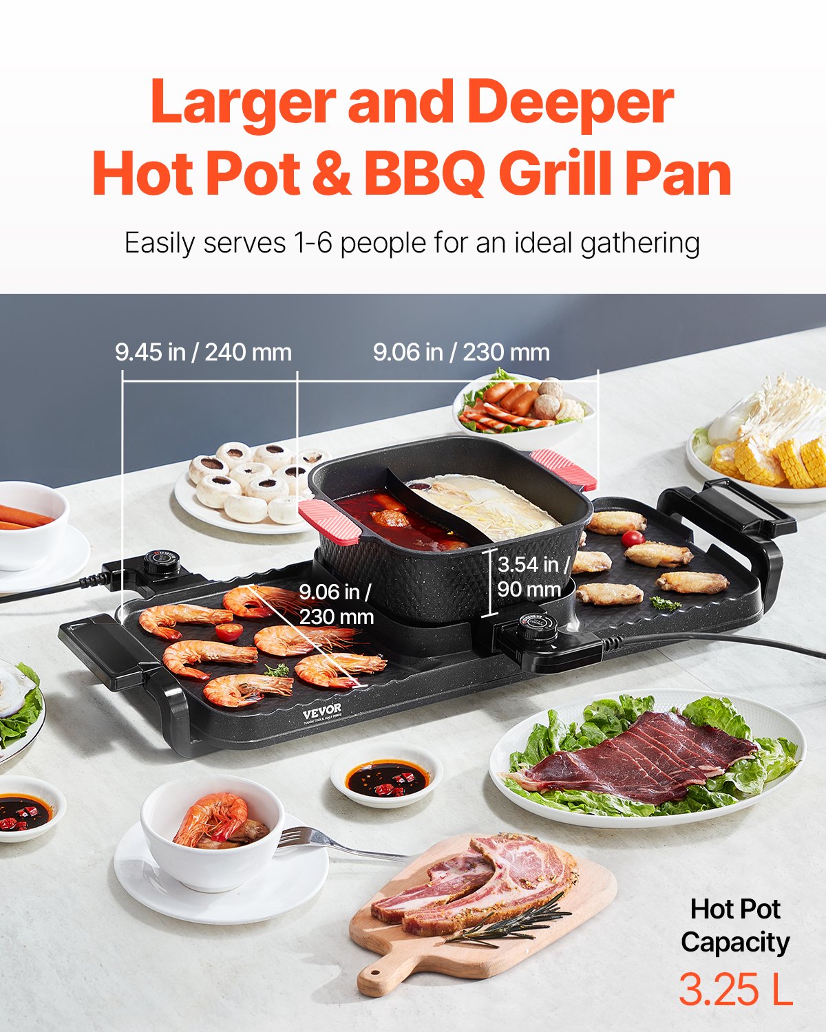 Hot Pot with Grill 2300W 2-in-1 Electric Smokeless BBQ with Removable Pot V952-ZFXDHG12YCLY1H507V3